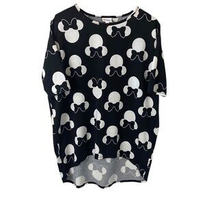 LuLaRoe Irma Disney Minnie Mouse Top Novelty Print Black White Sz S